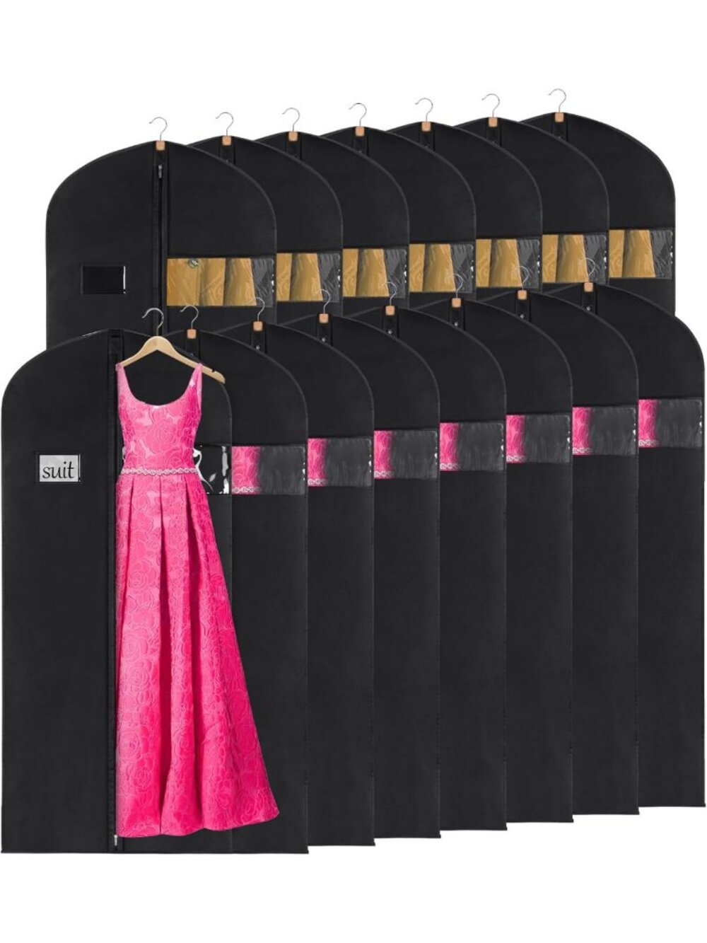 60-Inch Dress Bags for Gowns - Set of 15, Long Black Garment Covers for Storage